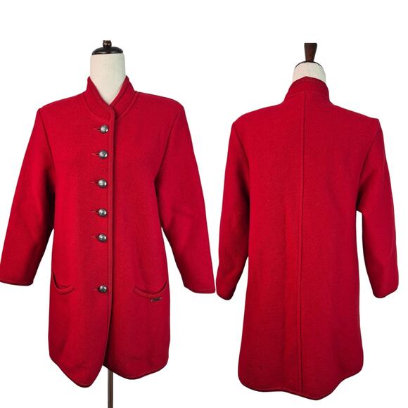 Geiger Austria Red Wool 3/4 Length Button Up Coat Jacket Button Front Pockets 36 - Picture 2 of 6
